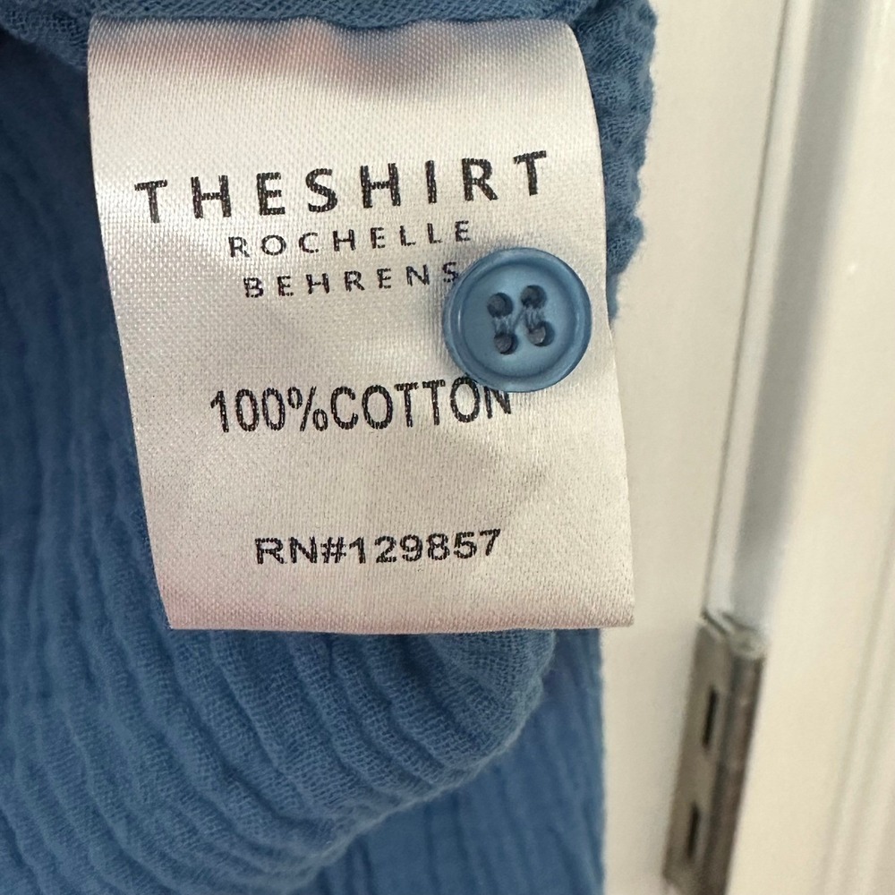 THE SHIRT BY ROCHELLE BEHRENS The Logan Shirt Blue Gauze Size M - Picture 6 of 13
